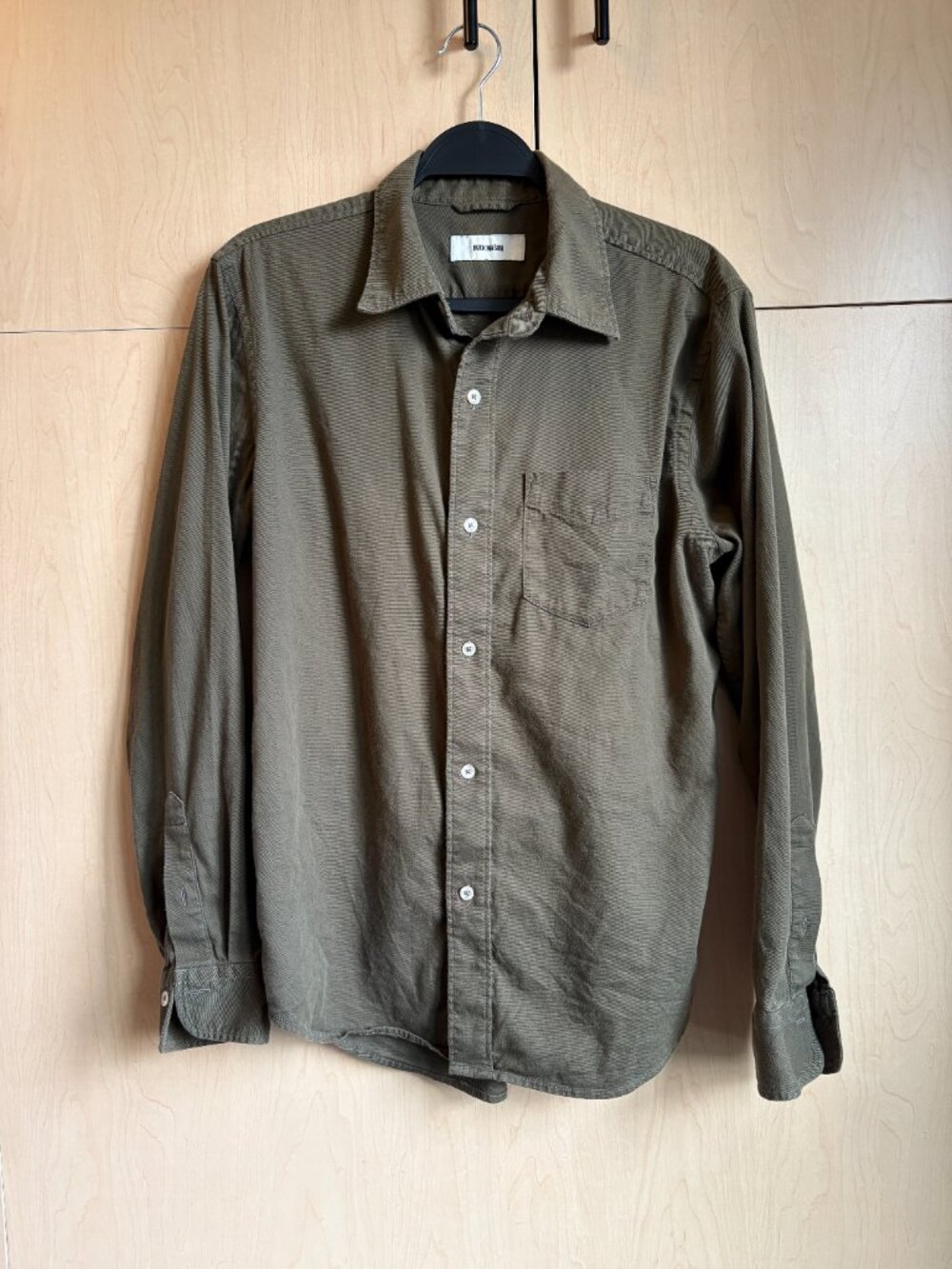 Men's Draped Twill Shirt from Buck Mason - Woodland Drab Color - Size Medium
